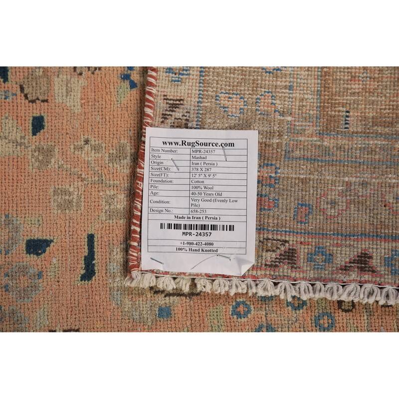 Orange Mashad Persian Area Rug Hand-Knotted Wool Carpet - 9'5"x 12'5"