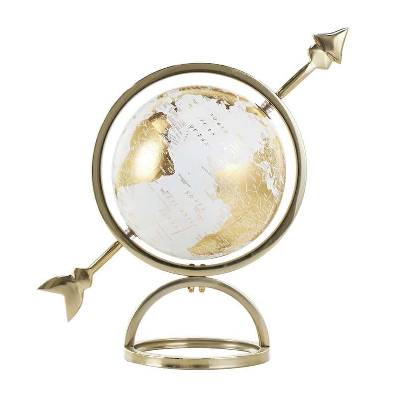 Aluminum Metal Armillary Globe with White Center - Gold - Roche River Decor - Gold - 14"W, 15"H