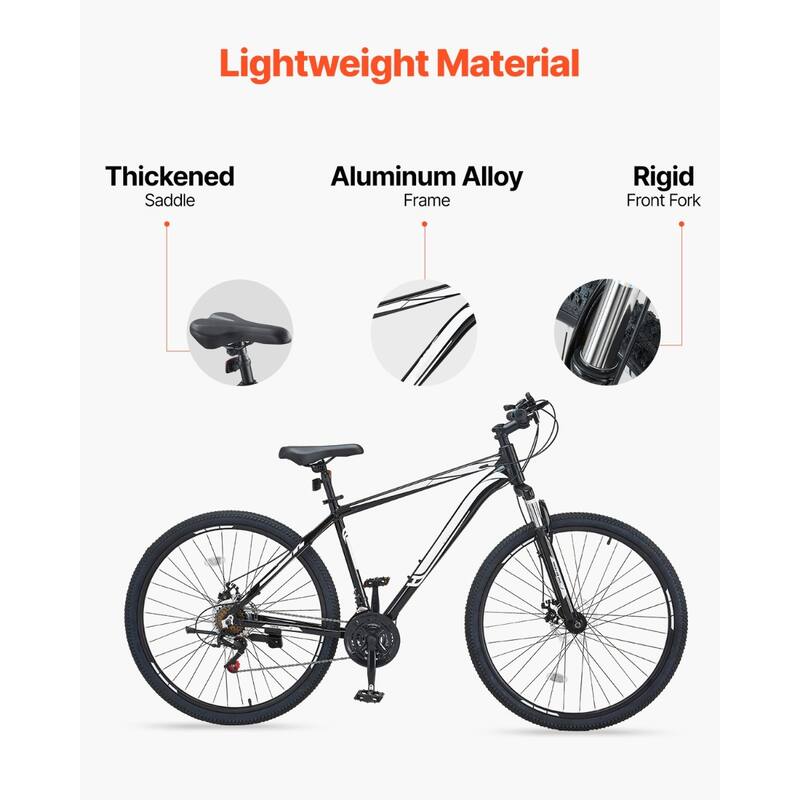 Black Aluminum 29" Mountain Bike with 21-Speed Front Suspension - 72.8" L x 24.8" W x 42.1" H