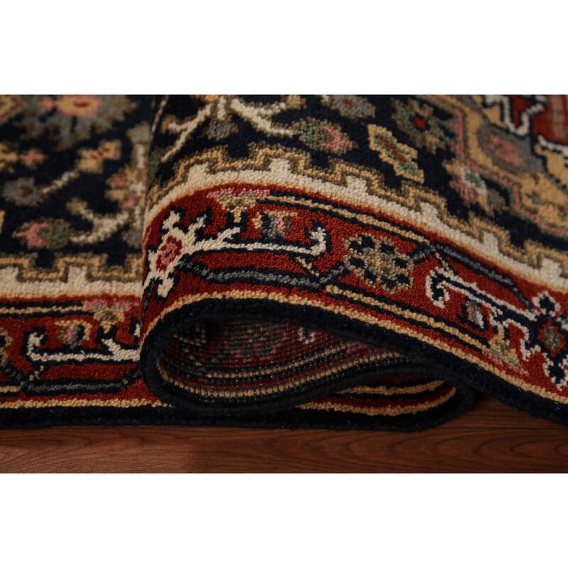 Dark Navy Blue Heriz Serapi Indian Runner Rug Handmade Wool Carpet - 2'3"x 8'3"