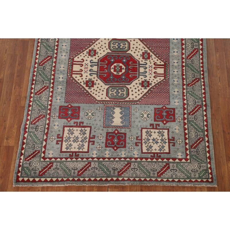 Geometric Kazak Oriental Rug Hand-Knotted Wool Carpet - 5'0" x 6'9"