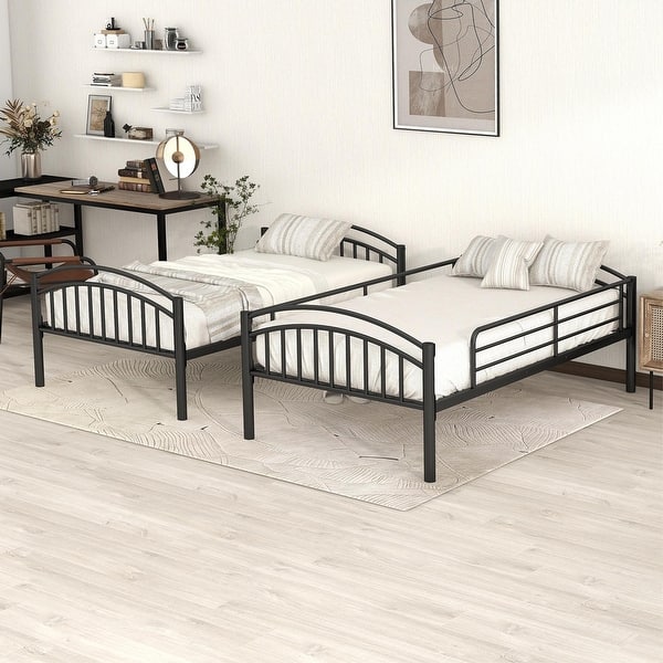 slide 2 of 13, Twin Over Twin Metal Bunk Bed Ideal for Kids Rooms and Guest Spaces Black