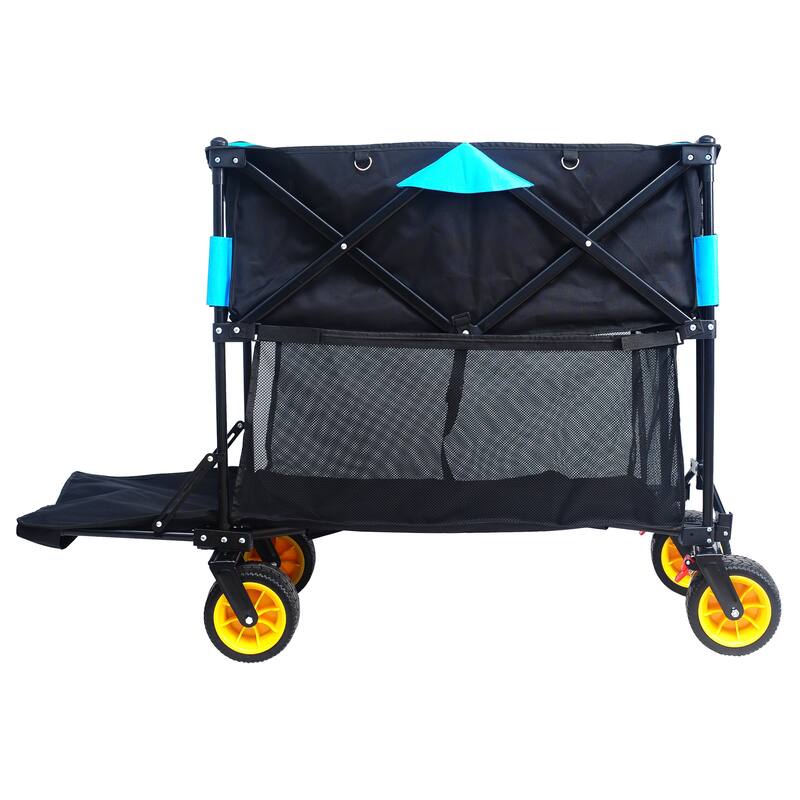 Big large capacity Folding cart Extra Long Extender Wagon Cart Folding Wagon Garden Shopping Beach Cart (black +orange)
