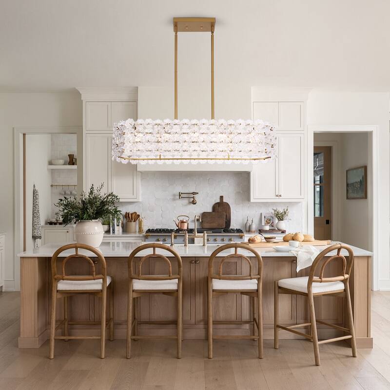 Glam 5-Light Glass Blossom Lantern Linear Island Chandelier 36.2 in