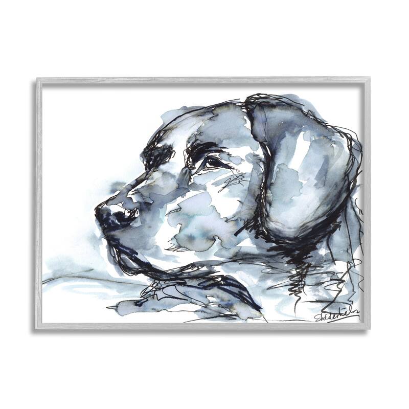 Stupell Monochrome Ink Dog Portrait Abstract Watercolor Detail Framed Wall Art, Design by Kendra Shedenhelm - Grey