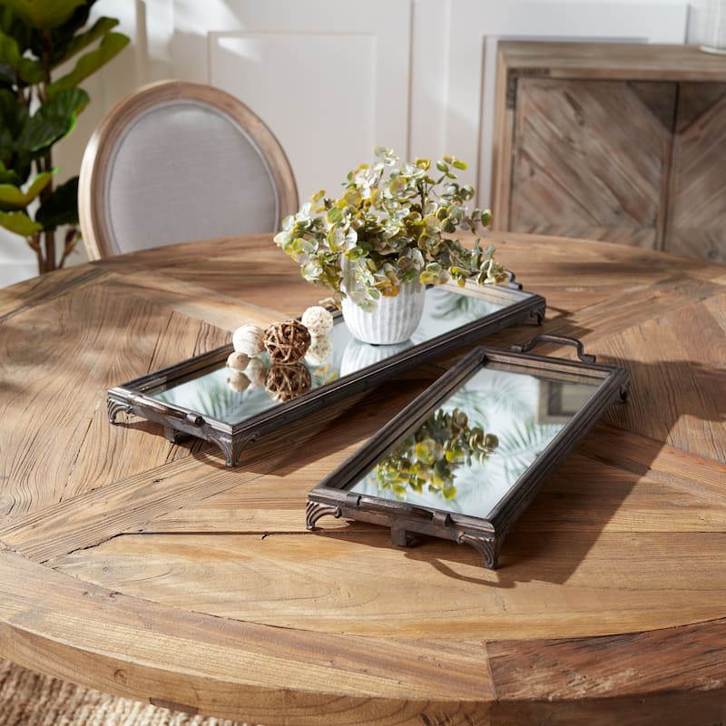 Set of 2 Iron and Glass Table Top Mirrored Display Trays 28.25"