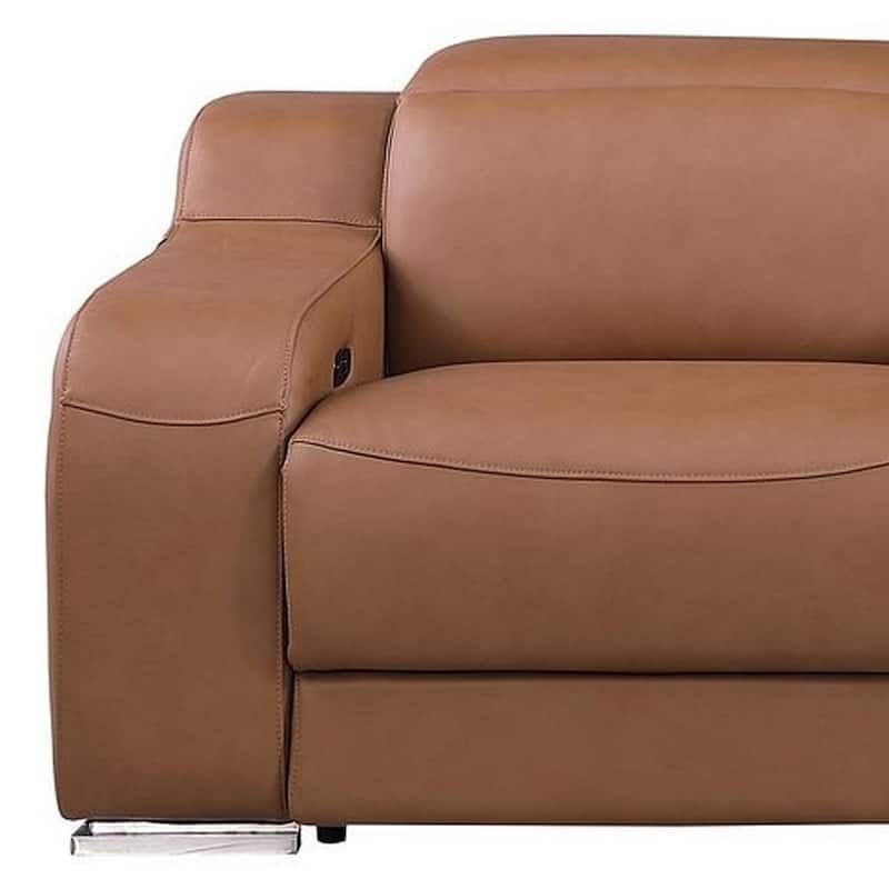HomeRoots 129" Chestnut Italian Leather Reclining USB Sofa