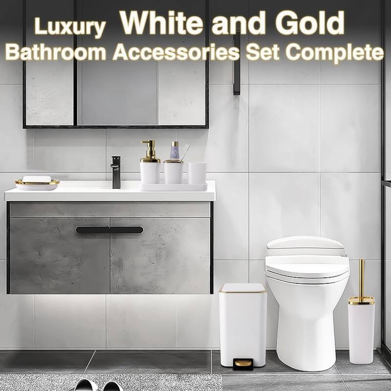 8-piece bathroom set with stainless steel trash can, toilet brush, toothbrush set, soap dispenser