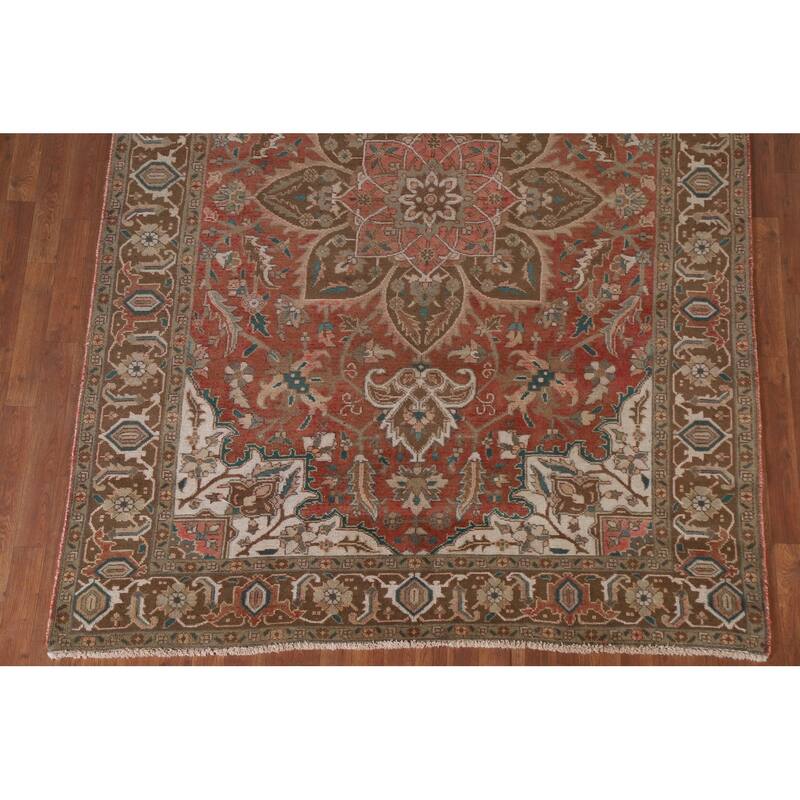 Hand Knotted Oriental 100% Wool Carpet Traditional Floral Red Heriz Area Rug - 9' 3'' X 6' 4''