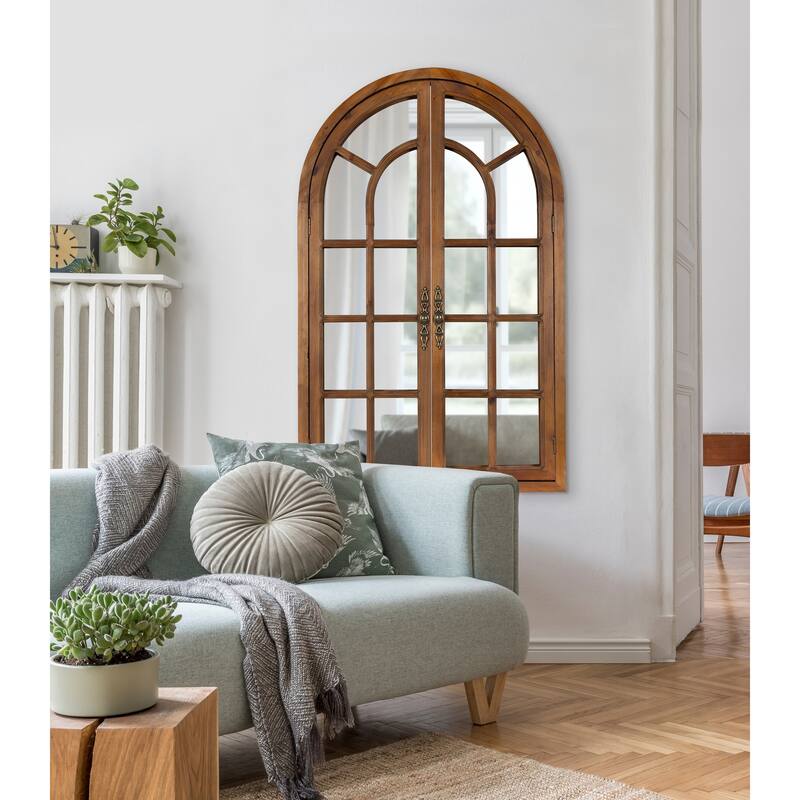 Kate and Laurel Boldmere Wood Windowpane Arch Mirror