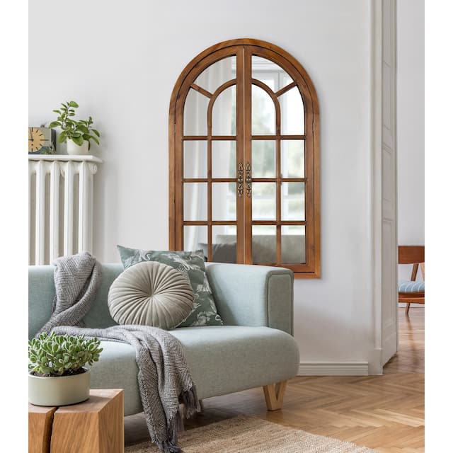 Kate and Laurel Boldmere Wood Windowpane Arch Mirror