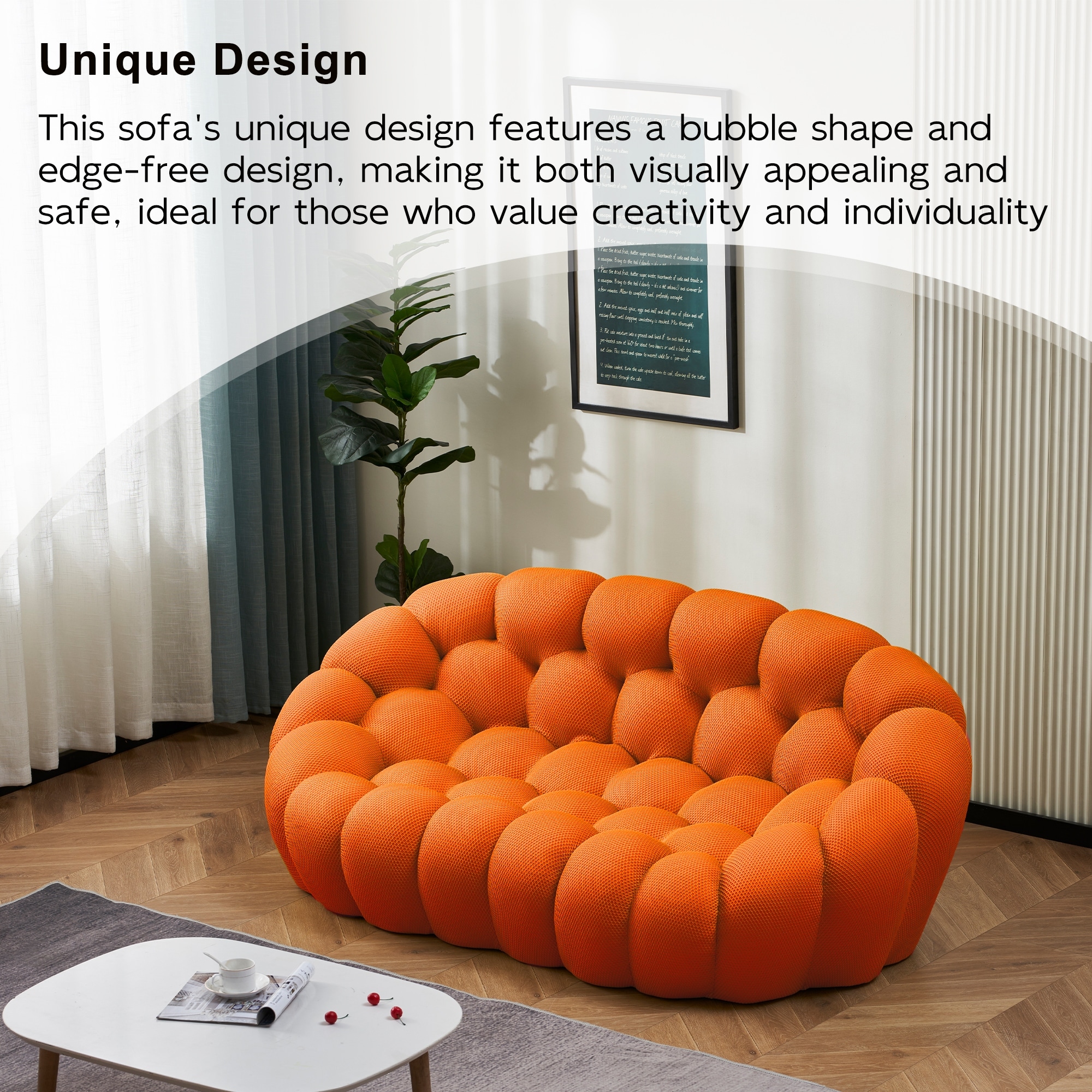 2-Seat Bubble Curved Lazy Sofa Honeycomb Shaped with 3D Textile