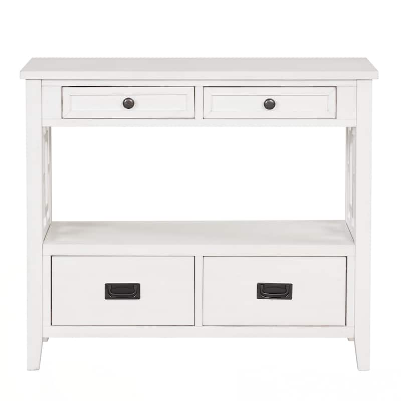 36'' Farmhouse Pine Wood Console Table Entry Sofa Table with 4 Drawers & 1 Storage Shelf for Entryway Living Room Bedroom