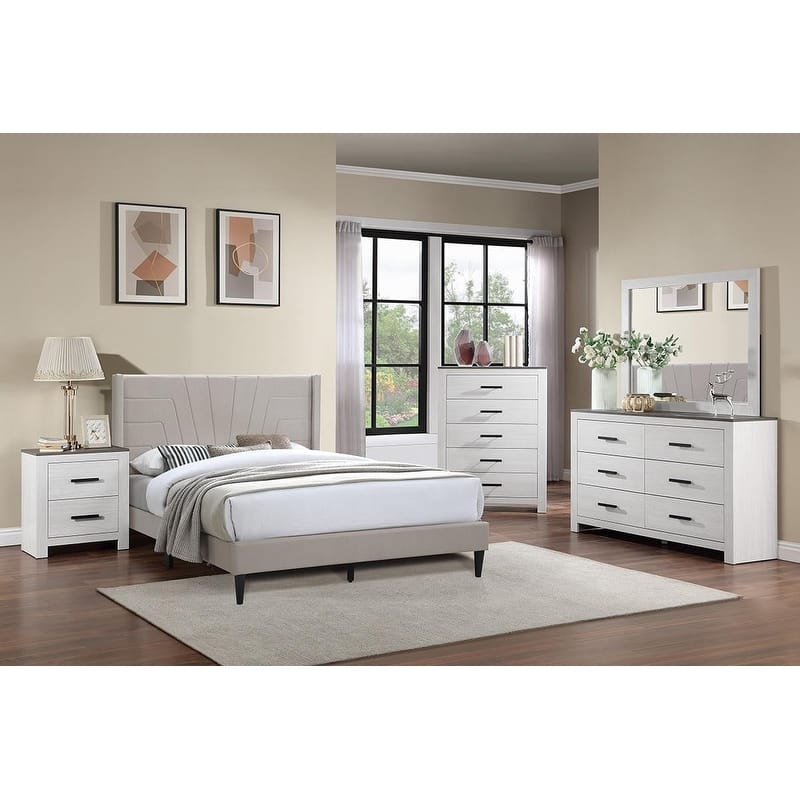 Modern Contemporary Style 1pc Bed Set Upholstered Platform Bed Light Brown Finish Bedroom Furniture