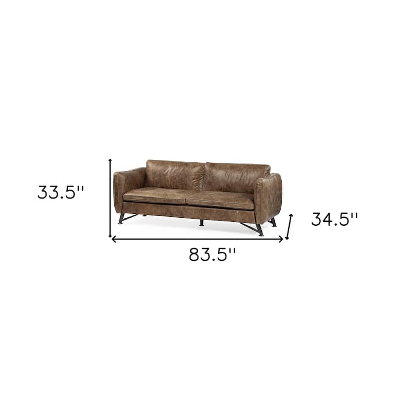 HomeRoots 84" Dark Brown Rustic Leather Sofa