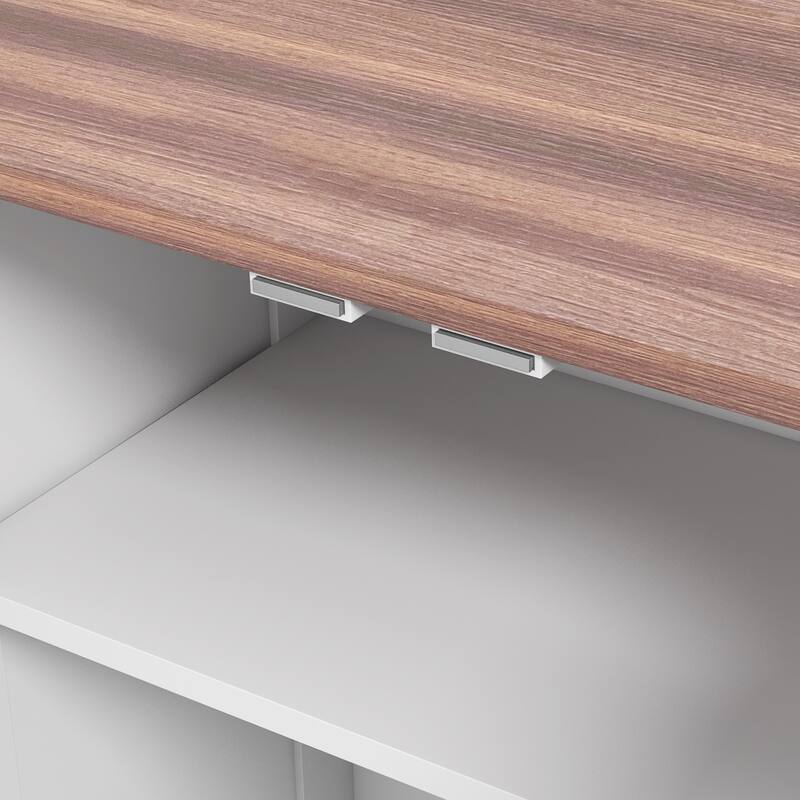 PawHut Dog Feeding Station, Dog Food Storage Cabinet with Hidden Dog Bowls, Adjustable Panel, Hooks for Medium Sized Dogs