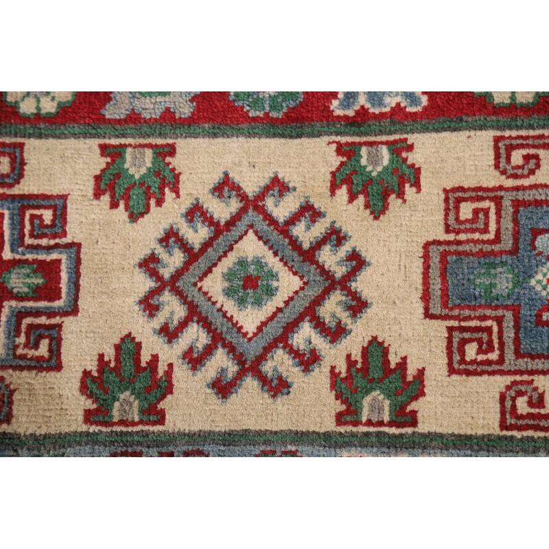 Gray Geometric Kazak Oriental Area Rug Hand-Knotted Wool Carpet - 6'10"x 9'11"