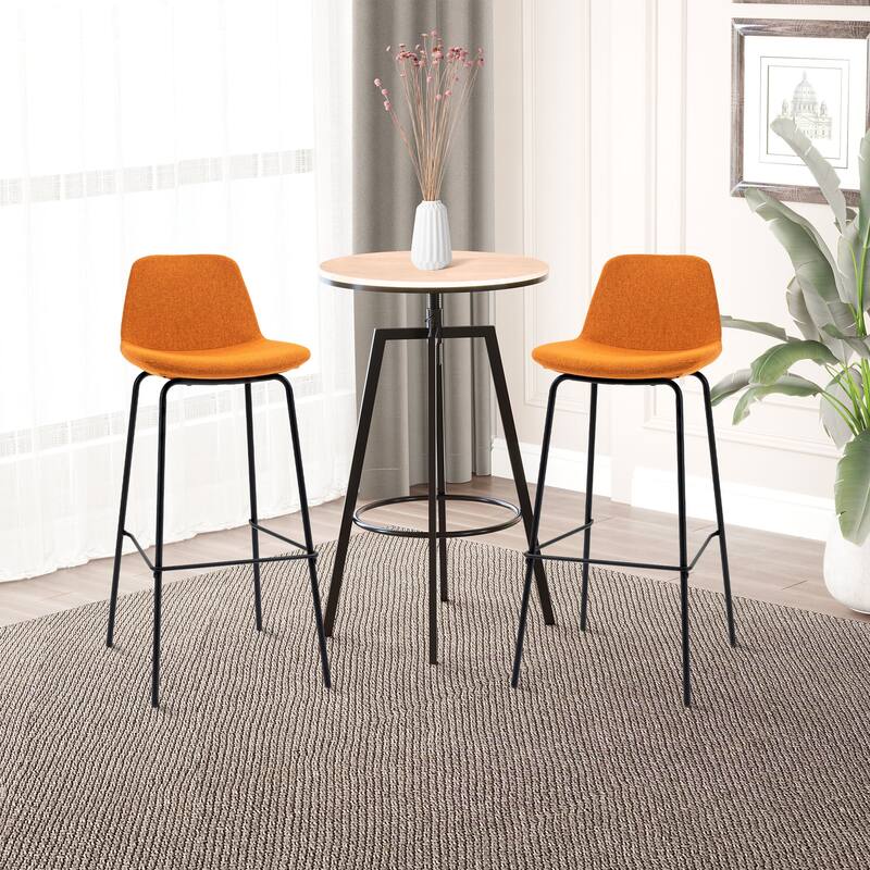HOMCOM 29.5" Seat Height Bar Stools Set of 2, Upholstered Bar Chairs, Armless Barstools with Back, Steel Legs