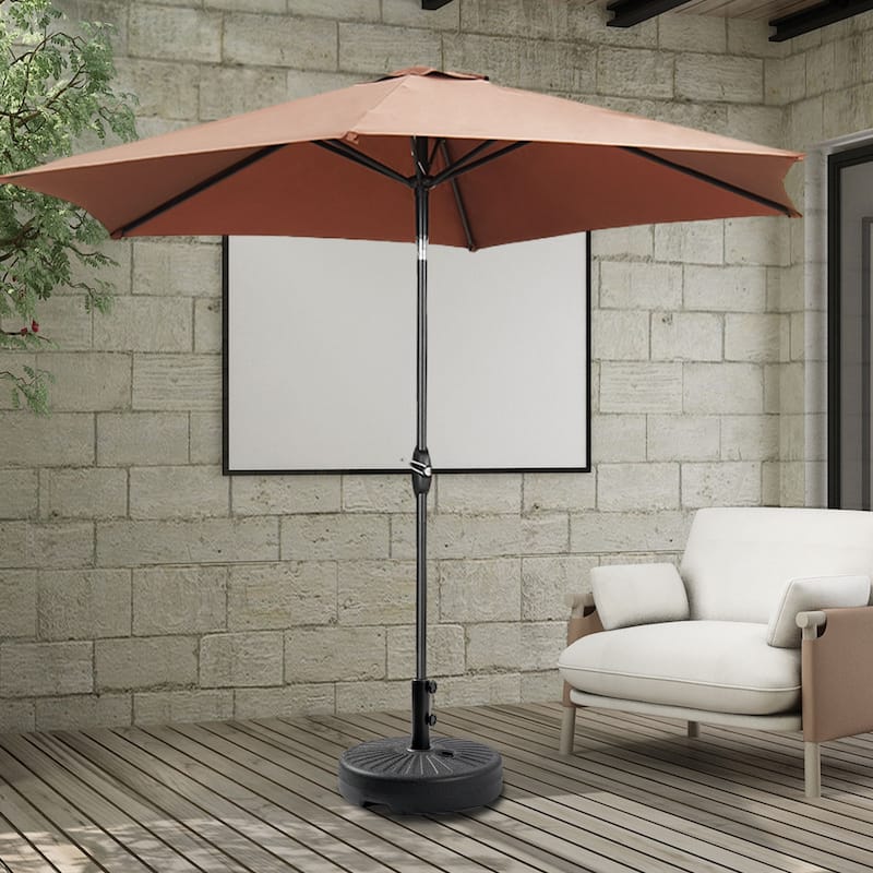 9FT Patio Umbrella with Base Included Outdoor Umbrella with Tilt and Crank - Brown