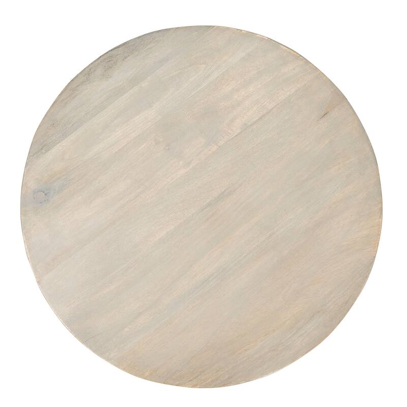 Round Mango Wood Table with 2 Cane Shelves