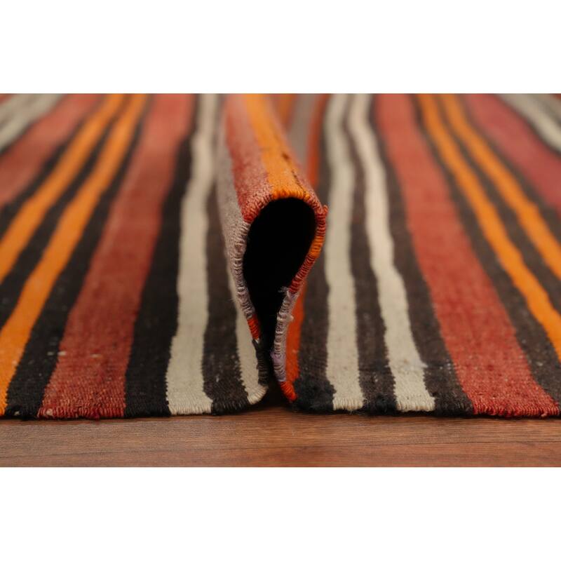 Hand Woven Oriental 100% Wool Carpet Southwestern Geometric Oranges & Rust Kilim Area Rug - 11' 0'' X 5' 1''