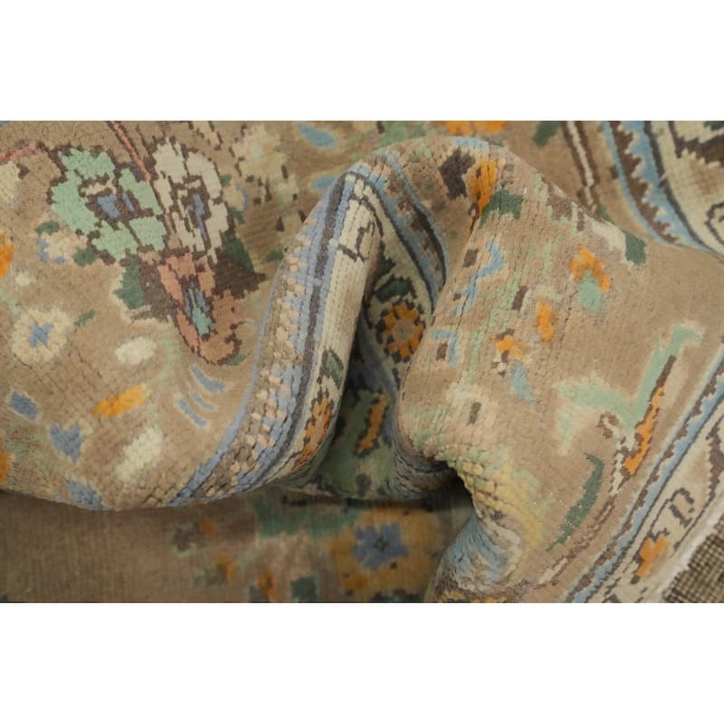 Hand Knotted Oriental 100% Wool Carpet Traditional Floral Brown Tabriz Area Rug - 9' 8'' X 6' 10''