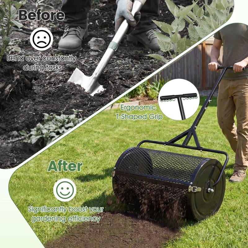 Gymax 24'' Compost Spreader w/ Height-Adjustable T-Shaped Handle for