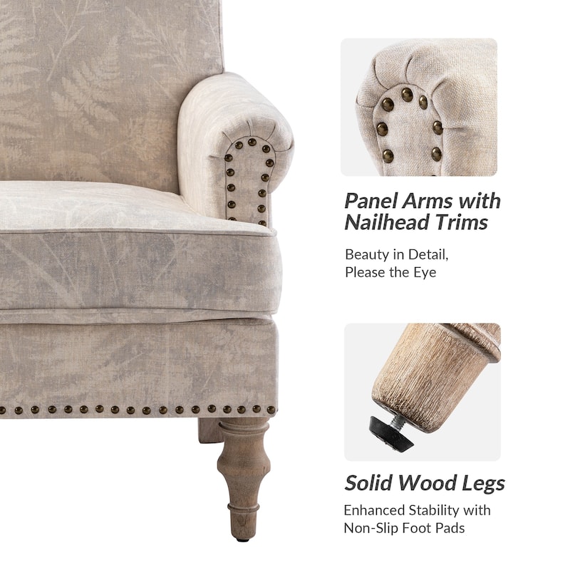 Yahweh Farmhouse Nailhead Armchair with Rolled Arms by HULALA HOME