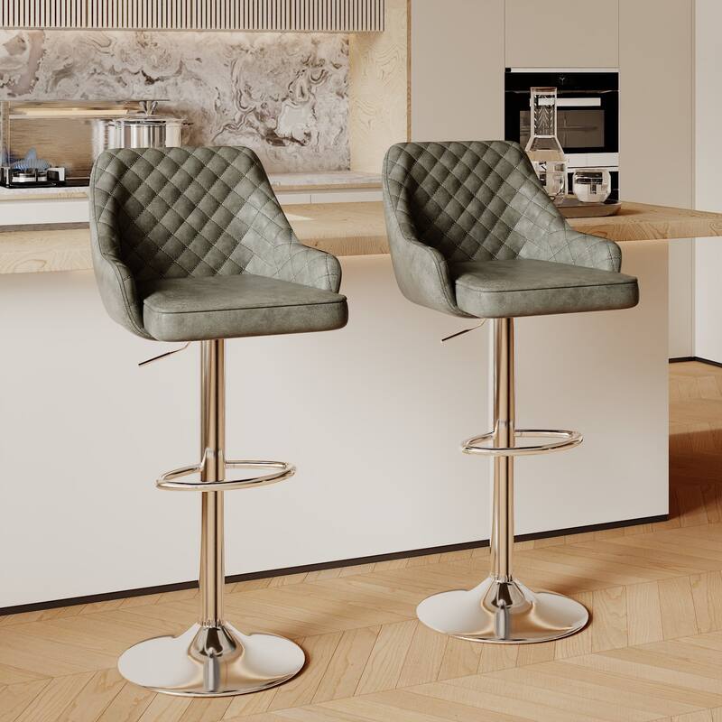Javlergo 4-Pack Adjustable Bar Stools 24.4" to 32.7" Height Range with Footrest & Diamond Quilted Half-Back Counter Stools Set