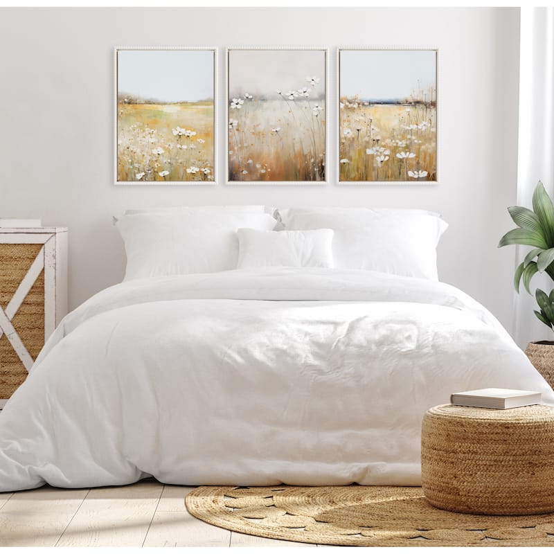 Kate and Laurel Sylvie Traditional Painterly Summer Meadows Framed Canvas Art Set by The Creative Bunch Studio