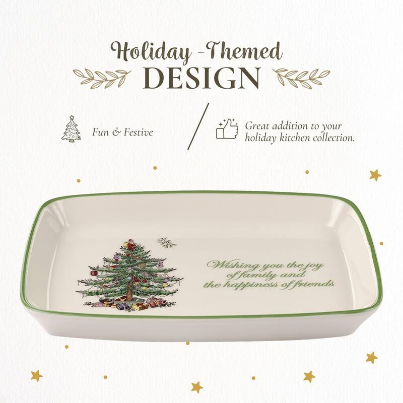 Spode Christmas Tree Rectangular Sentiment Tray - 7" L x 5" W x 1" H