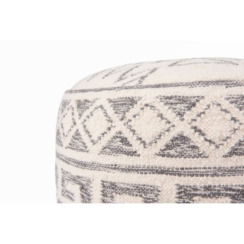 Round Wool Blend Kilim Pouf