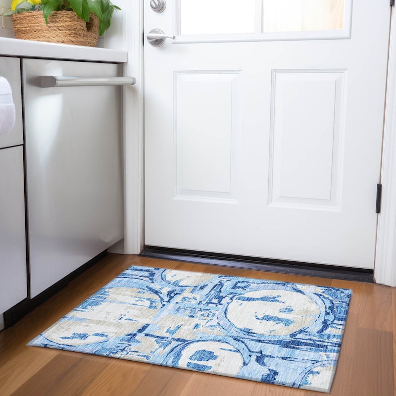 Machine Washable Indoor/ Outdoor Chantille Contemporary Abstract Rug