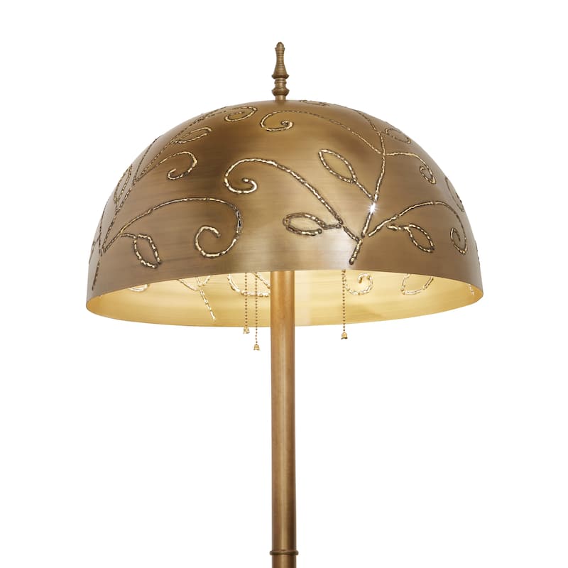 Riya River of Goods Gold-Finish Metal 3-Light Candlestick 65.25-Inch Floor Lamp with Bowl Shade - 20" x 20" x 65.25"