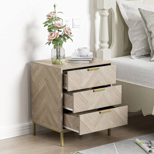 Anmytek Modern 3 Drawer Wood Grain Nightstand Bedside Table with Storage for Bedroom Living Room