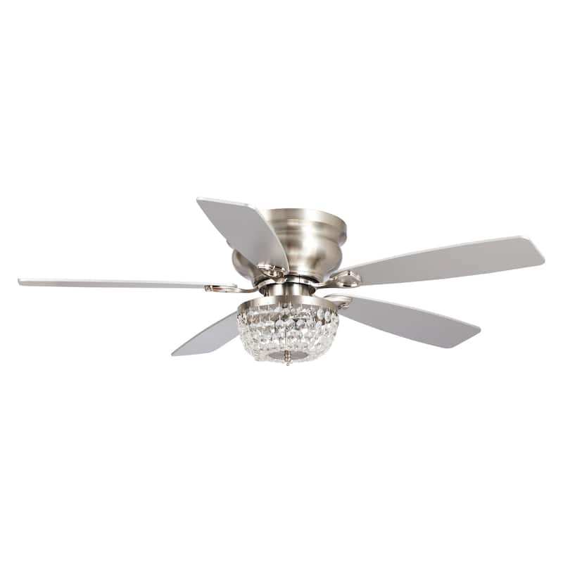 48" Polished Nickel Low Profile Crystal Ceiling Fan with Light and Remote