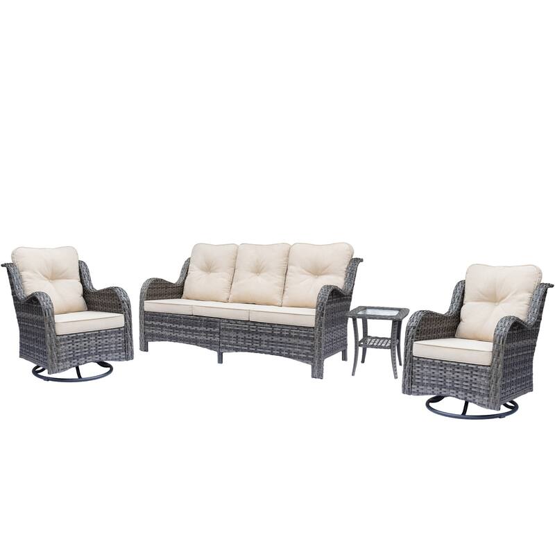 Gray Wicker Rattan Outdoor Patio Furniture Set Swivel Chair with Cushion