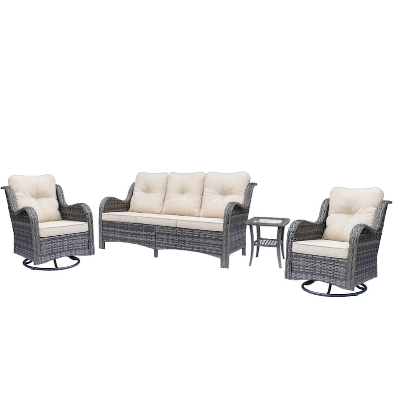 High Back 4-Piece Outdoor Wicker Patio Furniture Seating Sofa Set with Swivel Chairs
