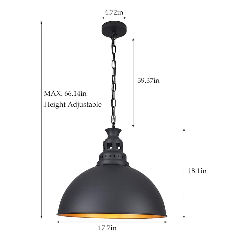 1-Light Industrial Pendant Light with Metal Shade for Bedroom Dining Room Kitchen