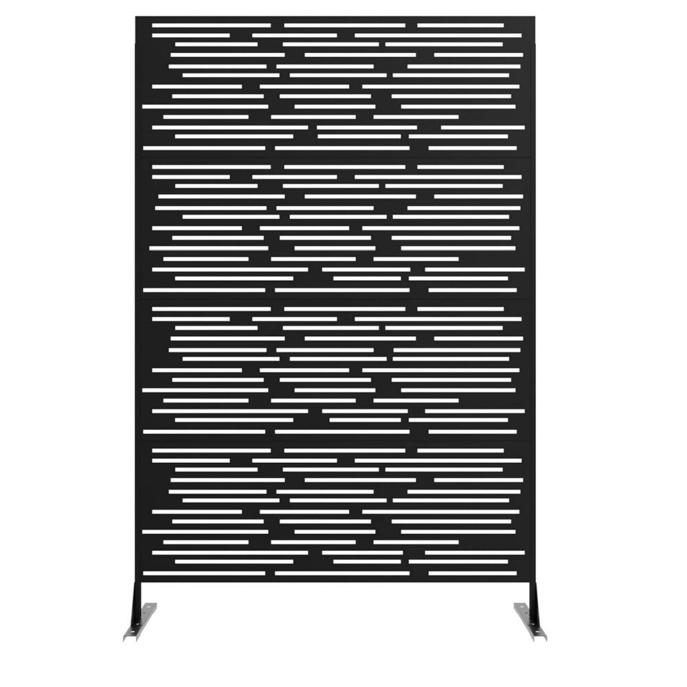 1PCS 72 in H x 46 in W Metal Privacy Screen Panel Freestanding Outdoor Divider with Stand Stripe02-Brown