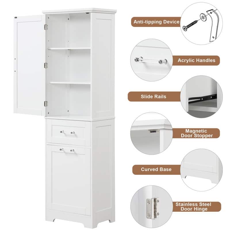 68"Tall Bathroom Storage Cabinet,Freestanding Storage Cabinet with Two Different Size Drawers and Adjustable Shelf,White