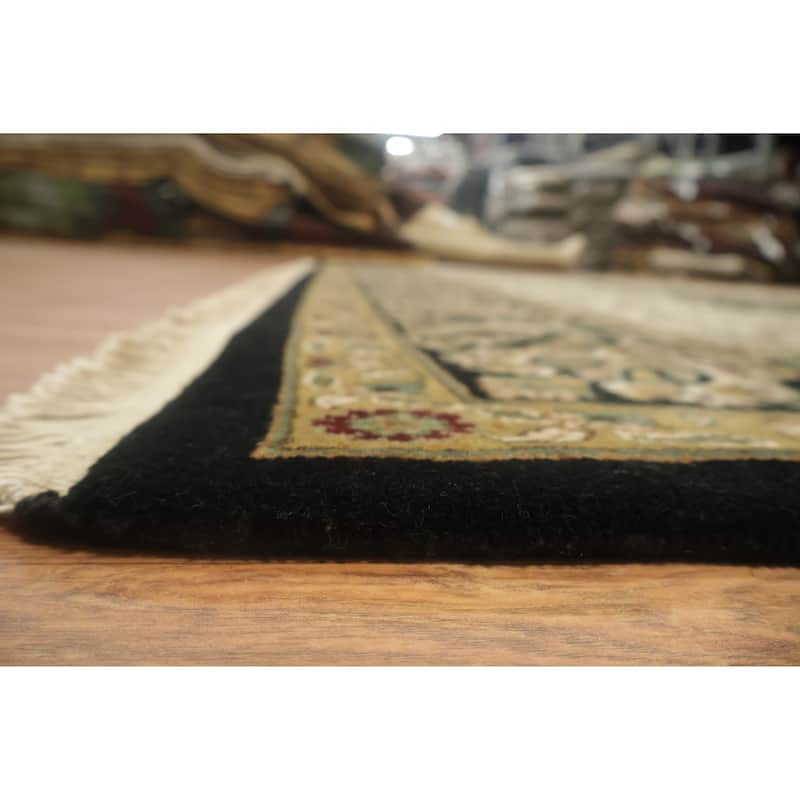 Hand Knotted Oriental 100% Wool Carpet Traditional Floral Black Agra Area Rug - 11' 11'' X 9' 2''