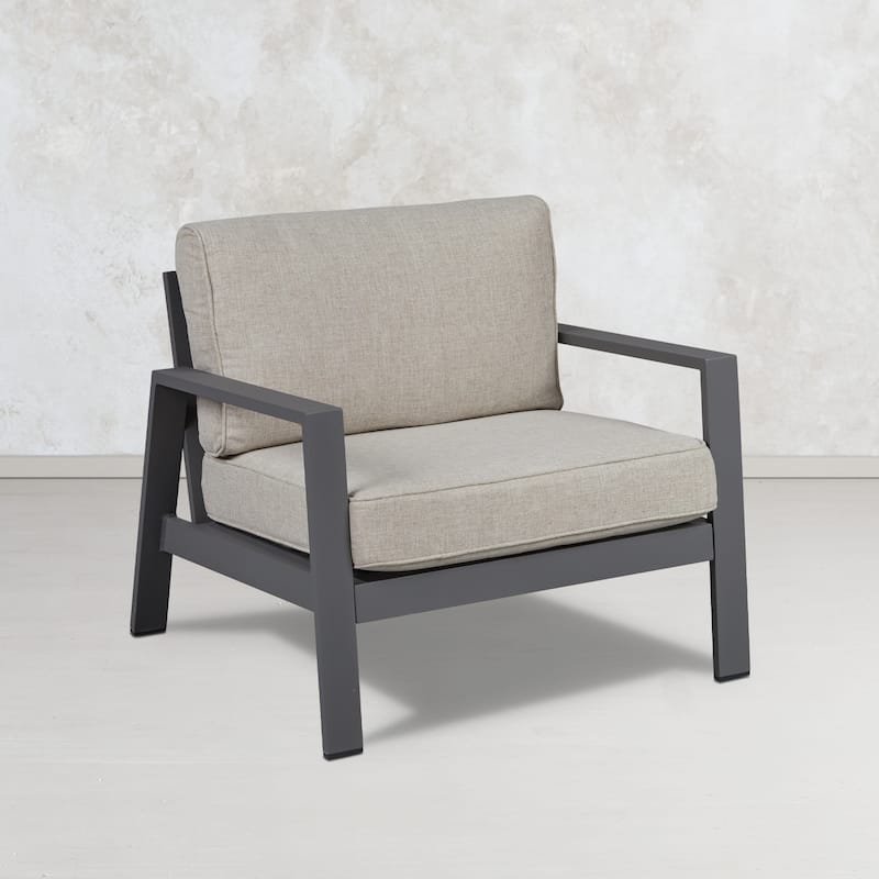 Aegean Outdoor Chair in Weathered Slate w/ Tan Cushions by Real Flame