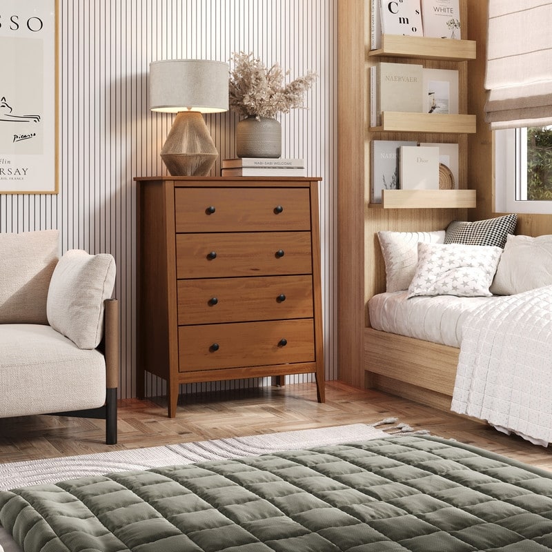 Jela Solid Wood 4 Drawer Dresser - Caramel