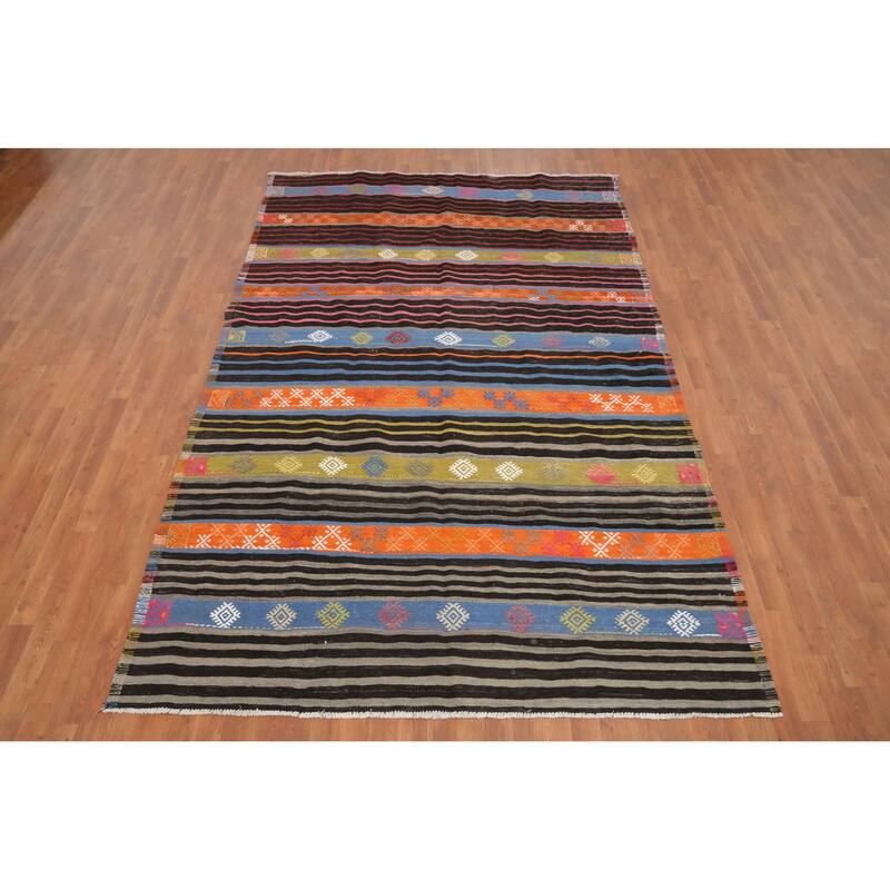 Hand Woven Oriental 100% Wool Carpet Southwestern Tribal Multi-Colored Kilim Area Rug - 10' 2'' X 6' 6''