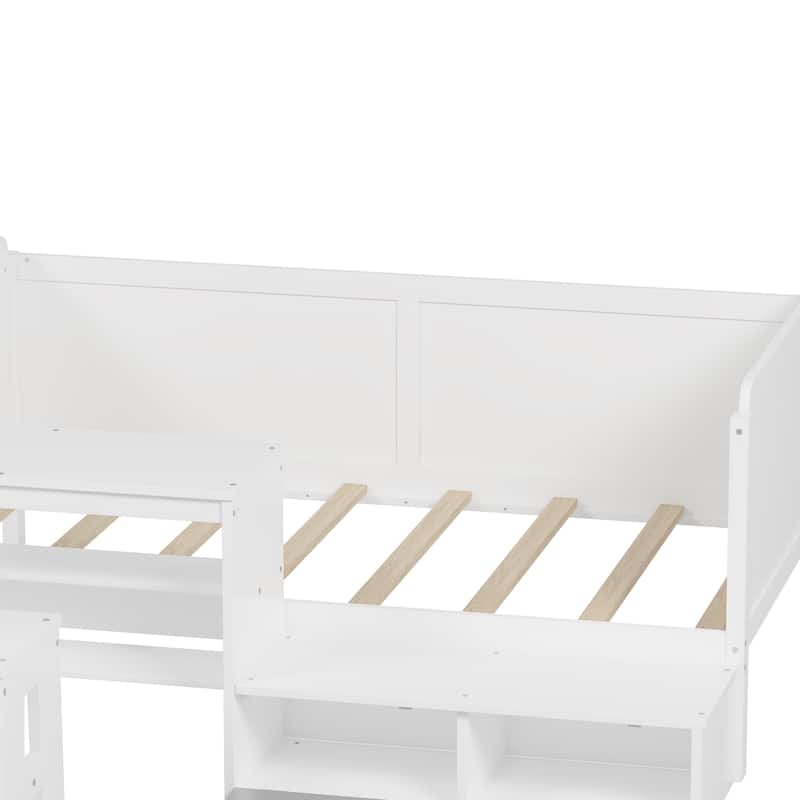 Twin Size Natural Wood Daybed with Study Desk & Storage (350lb Capacity)