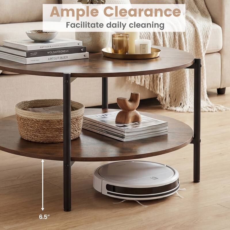 Gymax Round Coffee Table w/Open Storage Shelf Circle Cocktail Table