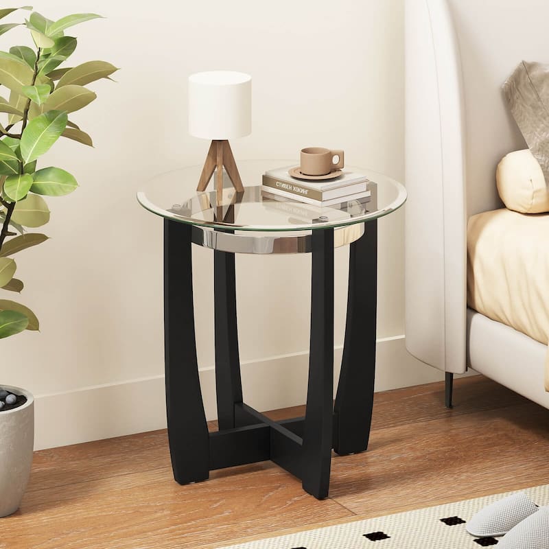 Costway 1/2 PCS 24" Round Side Table Glass End Table with Tempered - See Details