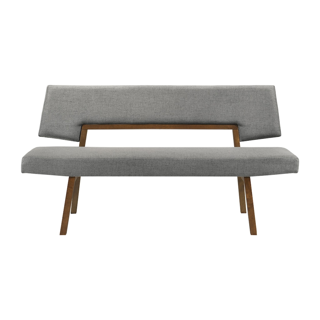 Yumi 63 Inch Dining Bench, Seat and Back with Charcoal Fabric, Walnut
