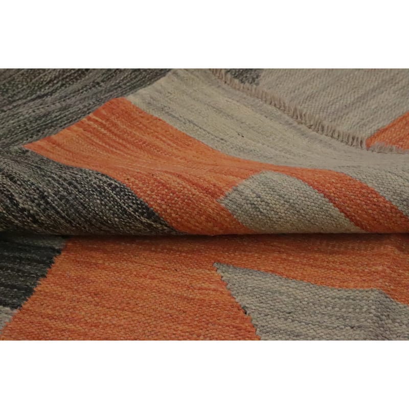 Hand Woven Oriental 100% Wool Carpet Southwestern Modern Greys & Charcoal Kilim Area Rug - 6' 8'' X 4' 9''